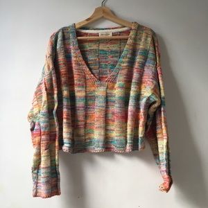Cropped rainbow v neck sweater